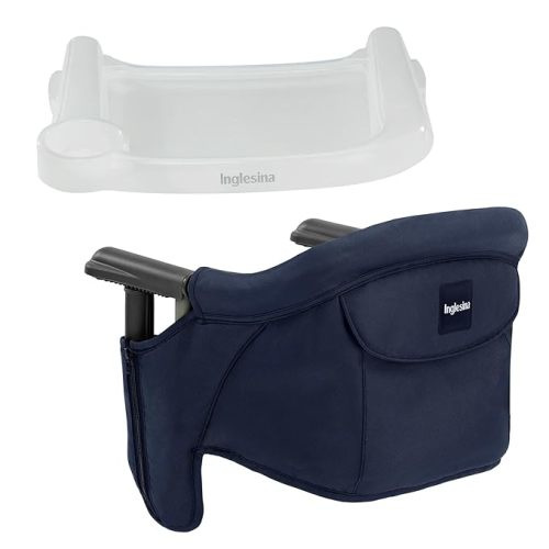 Inglesina - Fast Table Chair with Fast Tray: Hook On Portable High Chair for Babies and Toddlers, Damage Free Travel Booster Seat for Restaurant Use - Includes Snap On Tray, Navy - Chair with Tray