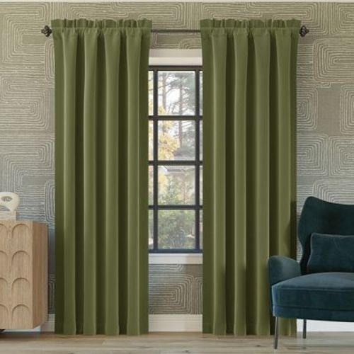 52"x83” Sun Zero Blackout Oslo Theater Grade Rod Pocket Curtain Panel Sage Green: Energy Efficient, Noise Reduction