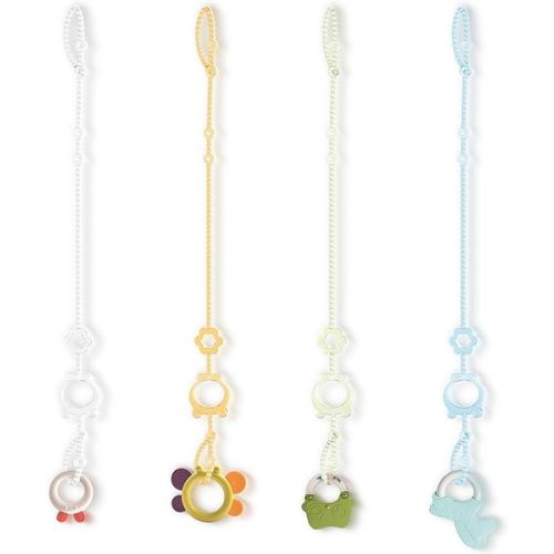 Toy Straps for Baby, 4pcs Adjustable Toy Holder for Stroller Accessories, Silicone Baby Tether Pacifier Clip, No Throw Baby Travel Essential Leash for High Chair, Car Seat, Baby Toy Clips