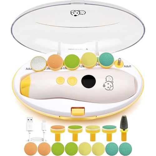 Rechargeable 22 in 1 Baby Nail Trimmer, Safe Electric Baby Nail File, Extra 13 Replacements, Royal Angels Baby Nail Kit, Nail Clippers, Newborn Toddler Toes Nails, Trim Polish (Rechargeable, Mango)