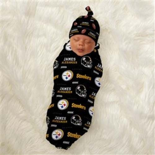 Pittsburgh Steelers Personalized NFL Baby Hat & Receiving Blanket Set