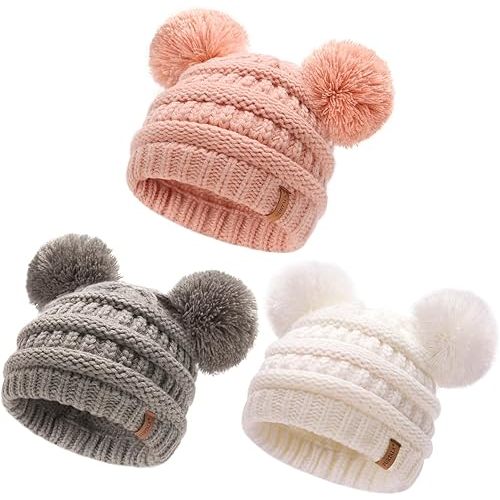 FURTALK Baby Winter Knitted Beanie Hat Soft Warm Lined Pom Pom for Infant Toddler Skull Cap