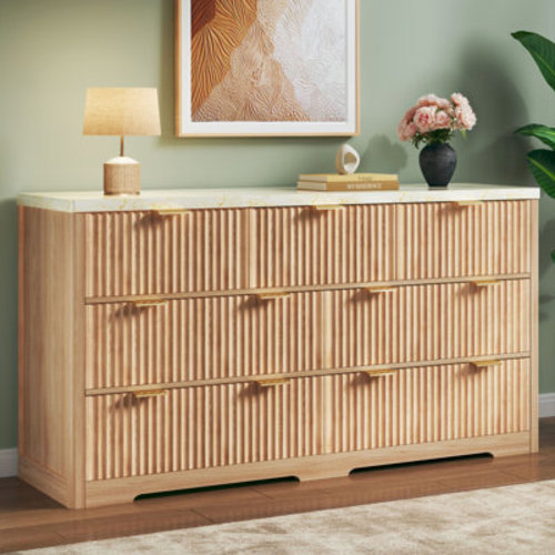 Ebern Designs 7-drawer Fluted Design Dresser Organizer, Wood Large Chest Of Drawers | Wayfair