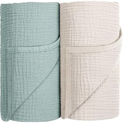 Susurration Muslin Swaddle Blanket Baby,100% Cotton Baby Receiving Blanket Soft Thin Baby Swaddle Blanket for Unisex Newborn 40x40in 2Pack (Light Green)