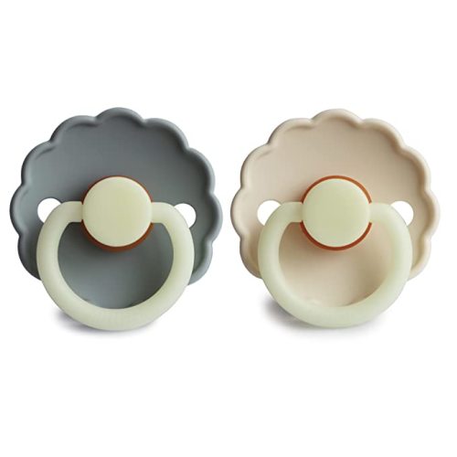 FRIGG Daisy Night Natural Rubber Baby Pacifier | Made in Denmark | BPA-Free (French Gray/Croissant, 0-6 Months) 2-Pack - French Gray/Croissant - Night