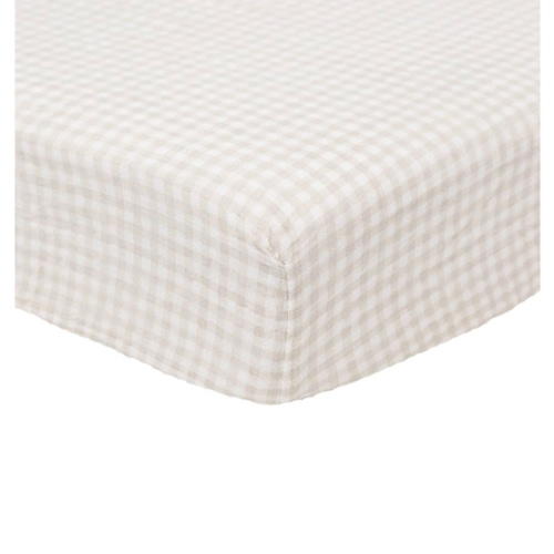 Little Unicorn Premium Crib Sheet | Breathable & Super-Soft Muslin Fabric (Tan Gingham)