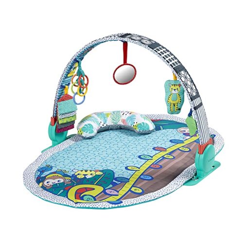 Infantino 3-in-1 Deluxe Magic Arch Sensory Development Gym - 3 Ways to Play with Dual-Sided Magical Arch for Captivating overhead Visuals Plus Tummy-Time Bolster & Mat with Growth Chart, Teal