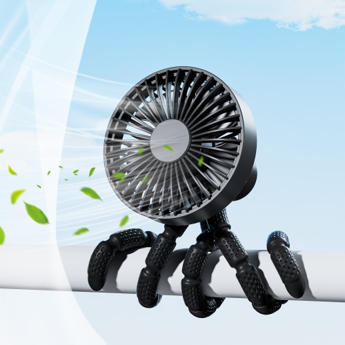 Yamyone Stroller Fan,Rechargeable Clip-on Fan with Flexible Tripod, Portable Personal Fan 360 Adjustable, for Stroller, Car Seat, Treadmill(Black)