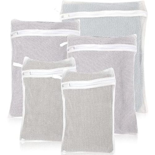 5-Piece Organic Cotton Laundry Bags with Zipper and Hanging Loop, 3 Sizes (S, M, L) Mesh Laundry Bag, Durable Cotton Mesh Laundry Bag for Delicate Underwear and Socks.