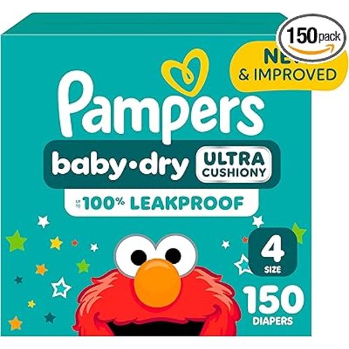 Pampers Diapers - Baby Dry - Size 4, 150 Count, Absorbent Disposable Infant Diaper (Packaging May Vary)