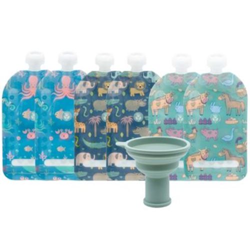Weesprout Double Zipper Reusable Food Pouches, 6-pack - Animals, 7 Fl Oz