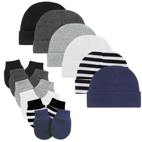 American Trends Baby Hats 0-6 Months Toddler Hat and Mittens for Newborn Baby Girls Baby Beanie Cotton Cap 6 Mix-color 0-6 Months