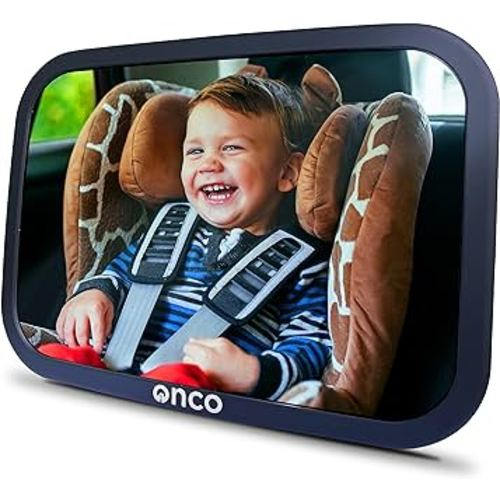 Onco Baby Car Mirror Rear Facing - Double Award-Winning Car Mirror for Baby, 100% Shatterproof Baby Mirror for Car Journeys, Shakeproof Car Seat Mirror for Baby Rear Facing, Universal Car Mirror Baby