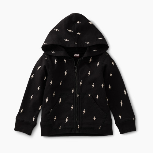 Tea Collection Good Sport Hoodie - Lightning Bolts In Black, 3-6 Months