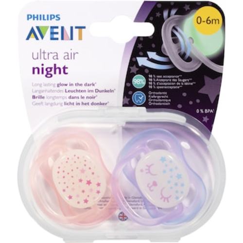Avent Night Time Soother 0-6 Months 2 Pack | Woolworths