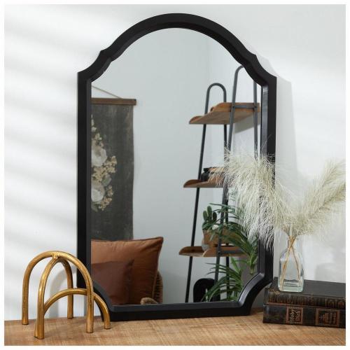 Black Arched Wood Wall Mirror