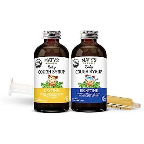 Matys Organic Baby Cough Syrup Day & Night Value Pack For Babies & Infants 3 Months + Up, Soothing Daytime & Nighttime Cough Relief, Made with Agave Syrup, Melatonin & Dye Free, 2 Pack, 2 Fl Oz Each