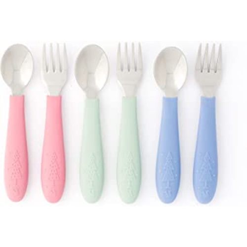Elk and Friends Kids Silverware with Silicone Handle | Childrens Safe Flatware | Toddler Utensils | Baby Spoons + Forks | Stainless Steel Cutlery