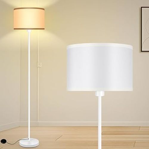 Floor Lamp, Standing Lamp, Small Floor Lamp with Lampshade, 59" Tall Lamp for Bedroom, Foot Switch, Simple White Pole Lamp for Kids Room, Girls Room, Boys Room, Office(NO Bulb, E26 Base)