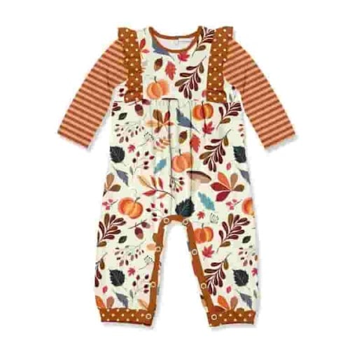 Millie Loves Lily Infant Baby Girl Pumpkin and Leaves Playsuit, 3M-2T, 1-Piece