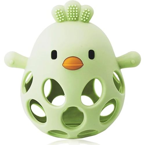 Baby Teething Toy, Easy-to-Grasp Sensory Teether for Infants 3–12 Months, 100% Food-Grade Silicone, Teething Relief & Developmental, BPA Free (Olive)