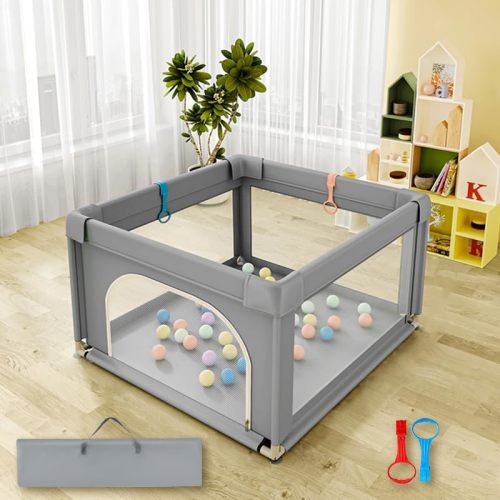 Baby Playpen 36" x36", Play Pens for Babies and Toddlers, Baby Fence Play Area,Safe Anti-Fall Play Yard with Gates, Baby Fence with Breathable Mesh(Light Grey, 36" x36")