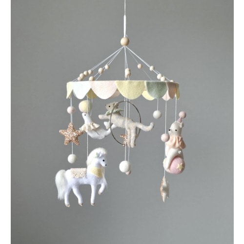 Circus baby mobile, carousel mobile, toddler girl decor, crib mobile, hanging nursery decor, baby shower present, new mom gift.
