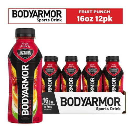 BODYARMOR Fruit Punch Electrolyte Sports Drink, 16 fl oz, 12 Pack Bottles