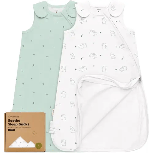 KeaBabies 2-Pack Organic Baby Sleep Sacks, 100% Cotton - Soft & Breathable 0.5TOG Baby Wearable Blanket, Toddler Sleeping Sack 0-6 months, Easy to Wear Transitional Swaddles for Newborns (Bunnies, S)