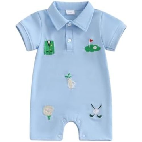 Infant Baby Boy Golf Clothes Golf Short Sleeve Jumpsuit Button Down Polo Romper Summer One Piece Outfit