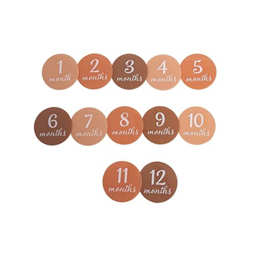 Pearhead Wooden Monthly Milestone Photo Cards, Modern Baby Announcement Cards, Pregnancy Journey Milestone Markers, 7 Double Sided Photo Prop Milestone Discs, Light Wood - Blush Milestone Discs