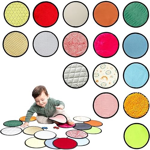 Sensory Mats for Babies | 16 Set Sensory Floor Tiles | Sensory Rug for Baby | Sensory Wall Panel | Multi-Sensory Exploration | Different Sensory Textures & Colors | Tactile Play for Children | Round