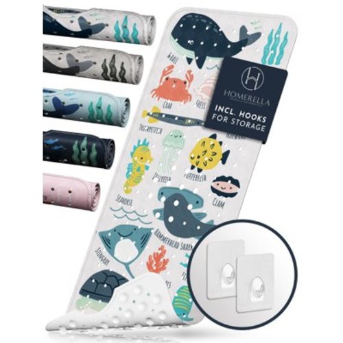 Homerella Baby Bath Tub Mat | Anti Mold Mildew Resistant Non Slip Kids and Adult Bath Tub Shower Mats | 40x16 inch Long with Suction Cups for Secure Grip Hooks for Storage & Drying | Machine Washable