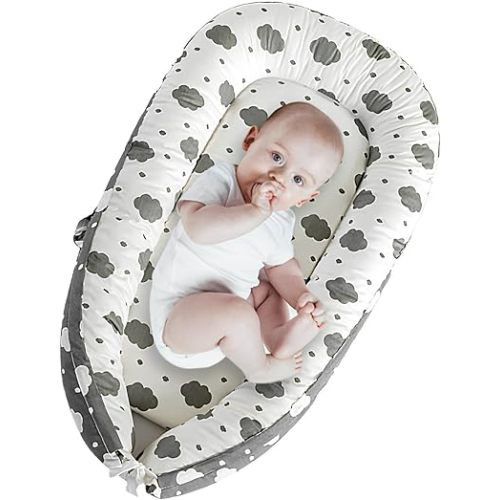 AMAWMW Baby Lounger for Newborn Infant Baby Nest Sleeper for 0-12 Months Portable Adjustable Washable Lounger Cover for Co Sleeping Removable Lounger Pillow Floor Seat for Travel Essentials
