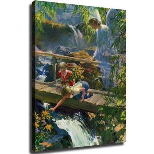 ZyyLeS Guardian Angel on The Bridge Watching Over Children Poster Printing Canvas Art and Wall Decoration Modern Home Bedroom Office Decoration (12x16inch Unframed)