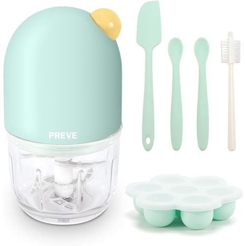 Baby Food Maker, Mini Processor kits for Baby Fruit, Vegatable, Meat, Food Chopper Small Puree Blender with Food Freezer Tray,Silicone Spoons, Spatula