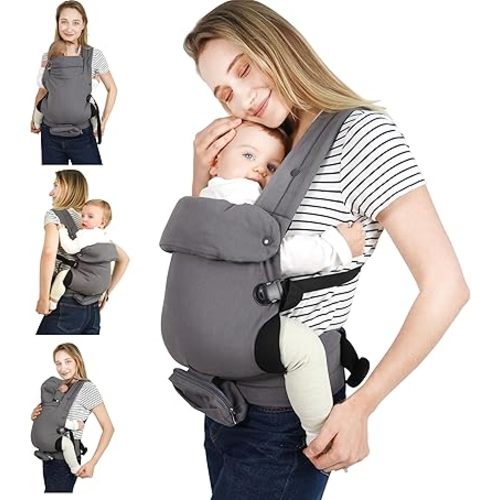 4-in-1 Convertible All-Position Baby Carrier Newborn to Toddler, Adjustable Ergonomic Babywearing,Cozy and Lightweight with Mobile Phone Bag, Bottle Bag, Windproof Cover, Hands-Free for Babies 7-45lbs
