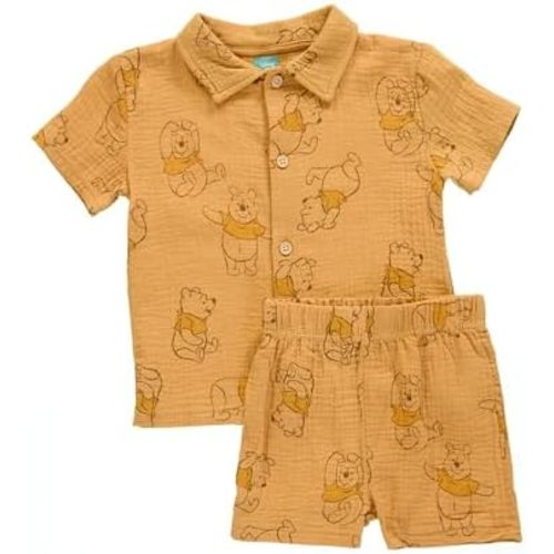 Disney Baby Boys Short Set - Winnie the Pooh, Mickey Mouse, Lilo & Stitch Button Down Short Set for Infants (12M-24M)