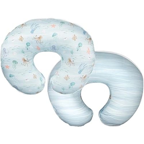 Boppy Nursing Pillow Original Support, Blue Ocean, Ergonomic Nursing Essentials for Bottle and Breastfeeding, Firm Fiber Fill, with Removable Nursing Pillow Cover, Machine Washable