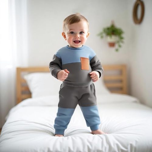 Kupretty Toddler Baby Boy Fall Winter Clothes Color Block Long Sleeve Sweatshirt Pullover Tops + Joggers Pants Outfit Set