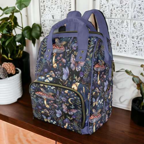 Violet Fairy Moons & Mushrooms Diaper Backpack, Witchy Mama Baby Backpack, Celestial Cottagecore Fairy Mama Baby Shower or Postpartum Gift