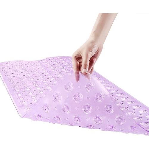 YINENN Bath and Shower Safety Mats 40x16 inch, Non Slip with Suction Cups for Bathroom Stall and Tub Floor, Extra Large and Machine Washable, Drain Holes Keep Bathtub Clean, Purple
