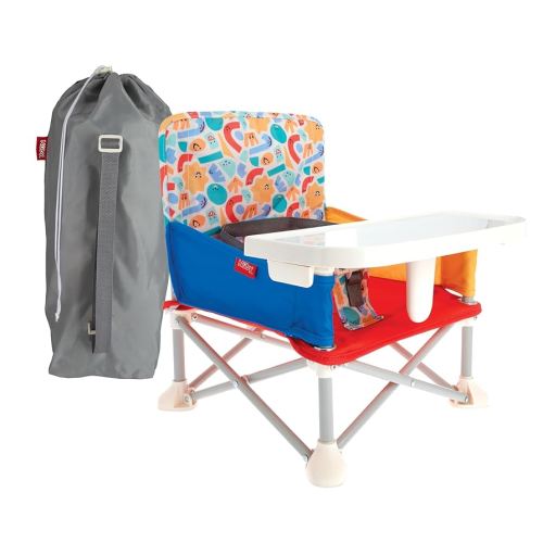 Nuby Pop-Up Booster Seat with Removable Tray - 6+ Months - Portable Booster Seat for Floor for Indoor/Outdoor Use - 3-Point Safety Adjustable Straps - Summer Travel Essentials - Fun Faces