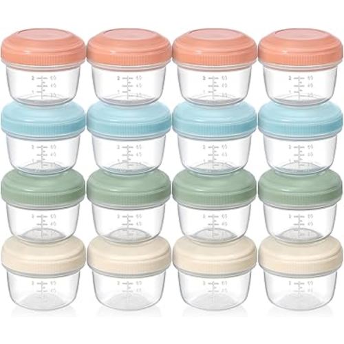 VITEVER [16 Pack] 4 oz Small Containers with Lids, Reusable Plastic Jars for Snack and Puree, Salad Dressing Container to Go, Deli Containers, Freezer Baby Food Containers, Dishwasher Safe, BPA Free