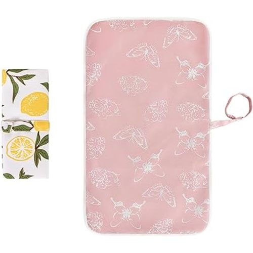 Foldable Baby Changing Mat 2 Pack, Diaper Changing Pad Waterproof Travel Diaper Mat Infant Urinal Pad Baby Changing Kit for Home Travel Outside. (Pink+Yellow)