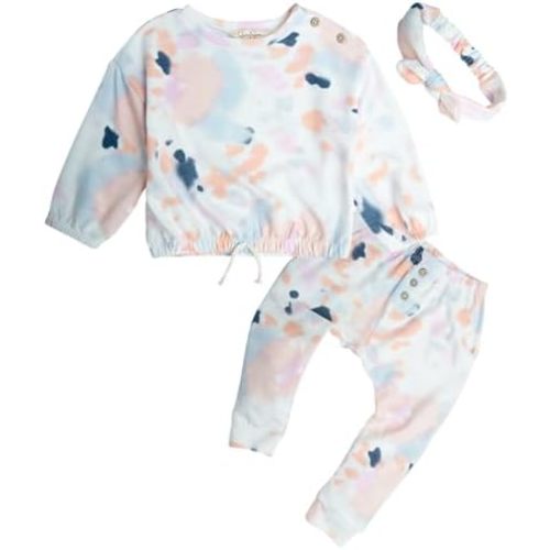Jessica Simpson Baby Girls' Pants Set - 2 Piece Long Sleeve Shirt and Joggers - Soft and Comfy Baby Girls’ Outfit for Spring