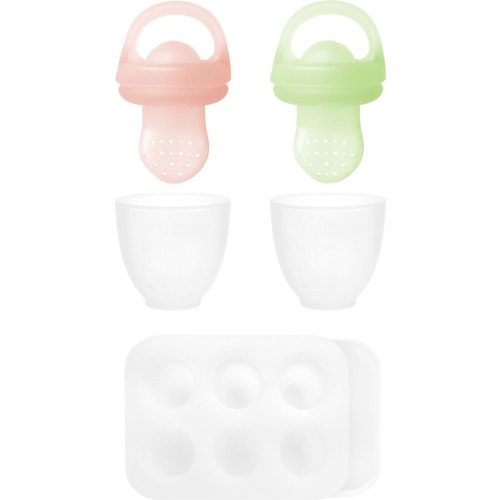 Olababy 5-Piece Infant Solid Starts Feeder Set, Kiwi/ Coral