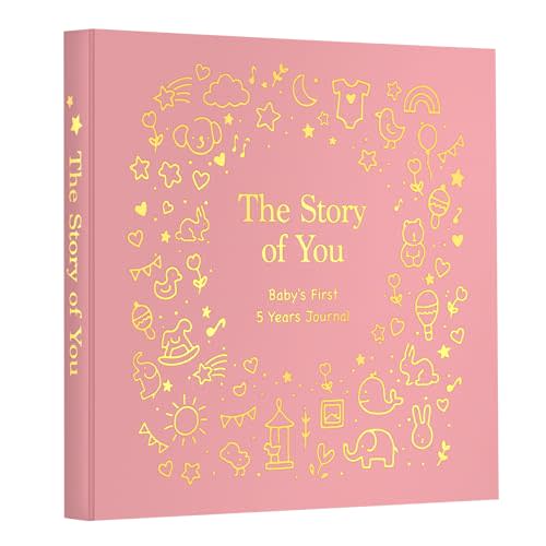 Baby Memory Book First 5 Year Boy or Girl Keepsake Journal Photo Albums Scrapbook, Gifts for Baby Shower First Time Mom New Parents (Toy - Pink)