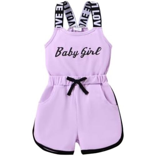 Toddler Baby Girl Clothes Summer Romper Sleeveless Letter Print Short Jumpsuit One-Piece Halter Infant Outfit