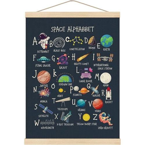 Boat Wades Space Alphabet Poster Hanger Frame, Space Wall Decor, Space Classroom Decor, Space Decor for Boys Room, Outer Space Room Decor, Solar System Poster Wall Art, 12x16 Inch